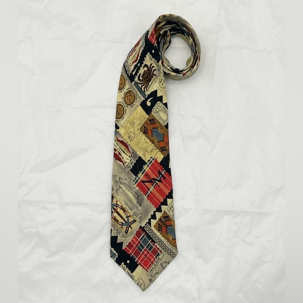 Vintage Nicole Miller 1990s Silk Tie Necktie Whimsical Print 90s Devil Crab